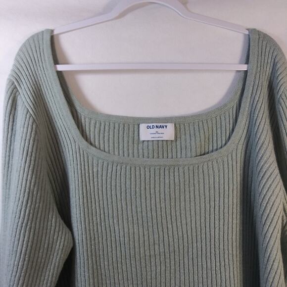 Old Navy Fitted Cropped Square-Neck Rib-Knit Sweater Silver Sage Size 3X - Picture 4 of 10